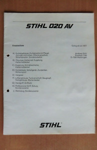 Ersatzteilliste STIHL Motorsägen 020 AV ab Juli 1977 Vergaser WA 1A
