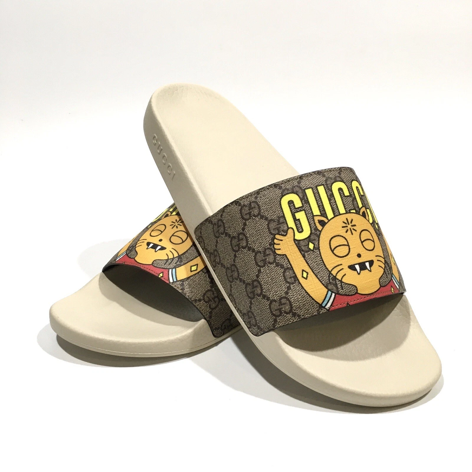 SANDALES GUCCI X PABLO DELCIELO GG SUPREME SLIDE   CHAT DRÔLE   HOMME US 13,5   NEUVES