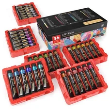 Arteza Metallic Gouache Paint | 12ml Tubes - Set of 36