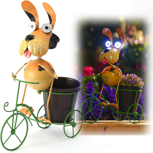 14”Solar Bike Dog Statue Lights Outdoor Metal Yard Art,Funny Bicycle Plant Stand - Picture 12 of 12