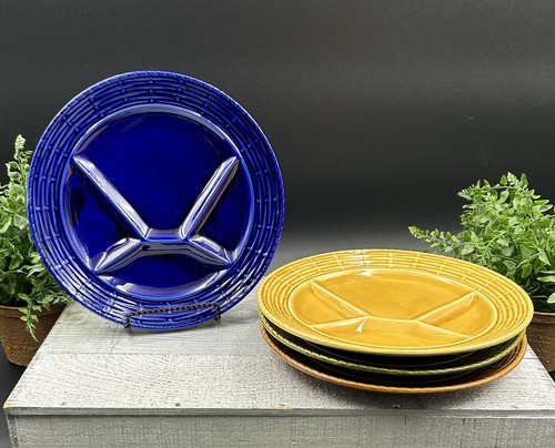 Juego de 4 placas de fondue divididas francesa 9,25" mayólica década de 1930 mayólica sarreguemines - Imagen 2 de 12