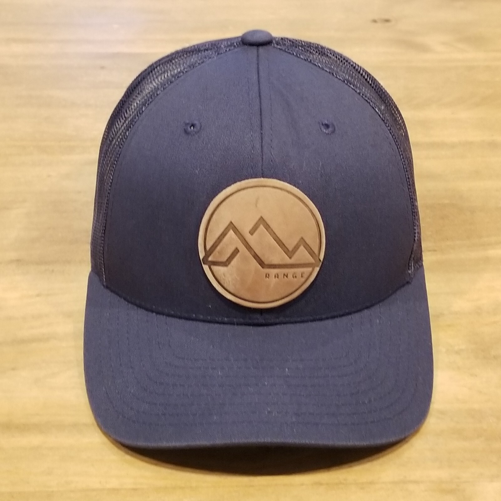 Mountain Range Hat Cap Snap back Blue Leather Rou… - image 1