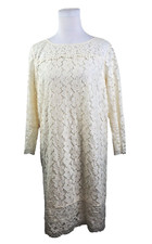 Tibi 12 Womens LARGE dress Lace Knee Length Shift Sleeveless Ivory Formal Party