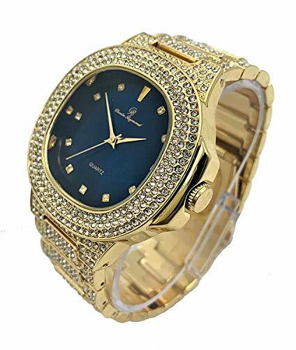 Bling Out Oblong Case Mens PP Watch Cuban Bracelet and Ring 8475 CR Royal Blue - Afbeelding 13 van 70