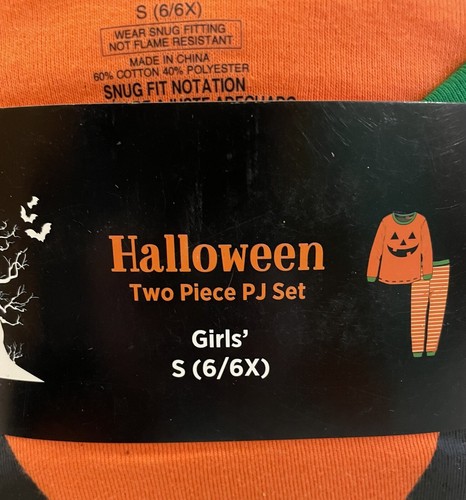Halloween Two Piece PJ Pajama Set size S 6/6X Orange/Green/Stripes/Pumpkin🎃NEW - Picture 2 of 5