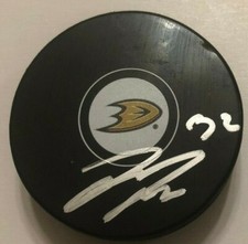 JACOB LARSSON SIGNED ANAHEIM DUCKS HOCKEY PUCK W/ CASE COA