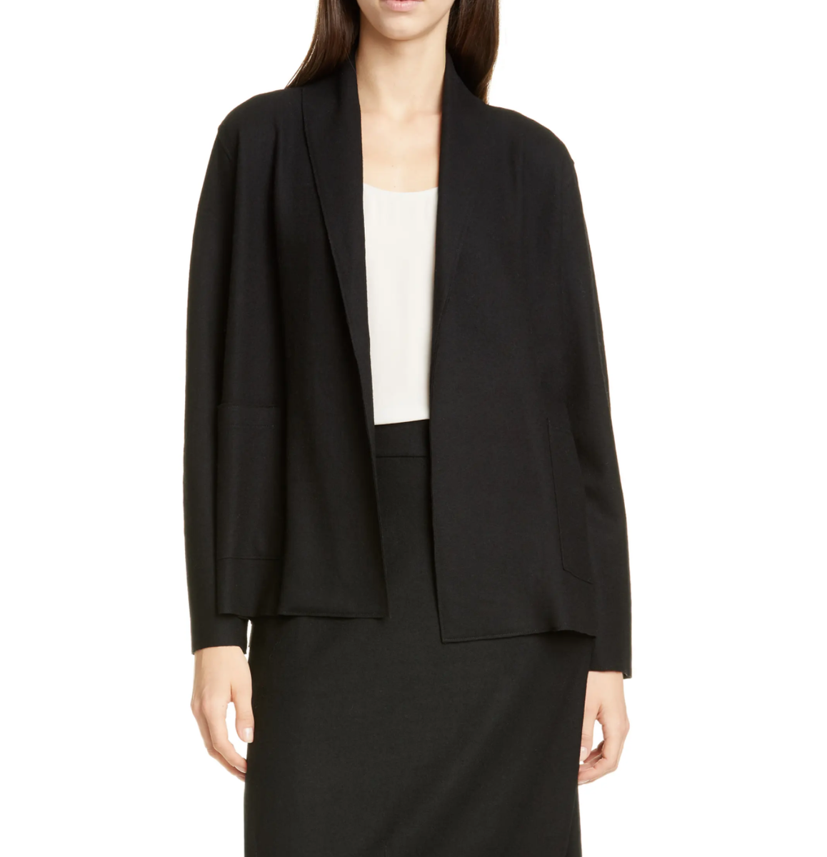 EILEEN FISHER WOMEN'S BLACK BOILED WOOL KIMONO CARDIGAN COAT Sz M