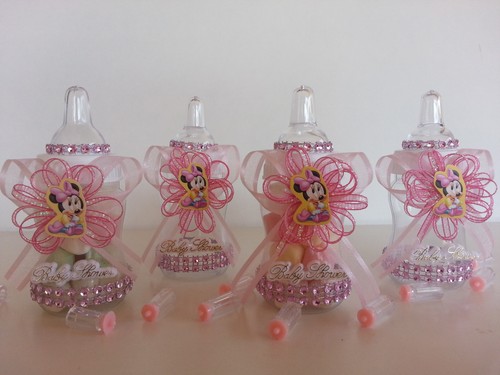12 Pink Minnie Mouse Fillable Bottles - Baby Shower Favors, Prizes & Girl Decorations
