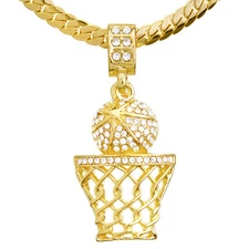 Bust Down Hip Hop Iced Bling Basketball Pendant 20" Miami Cuban Chain MCP 1109 G