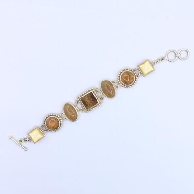 Vintage Whitney Kelly Tigerauge Achat Jaspis Perlmutt Armband in Sterli