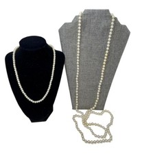 Vintage Lot Of 2 Faux Pearl Beaded Choker Long Necklace