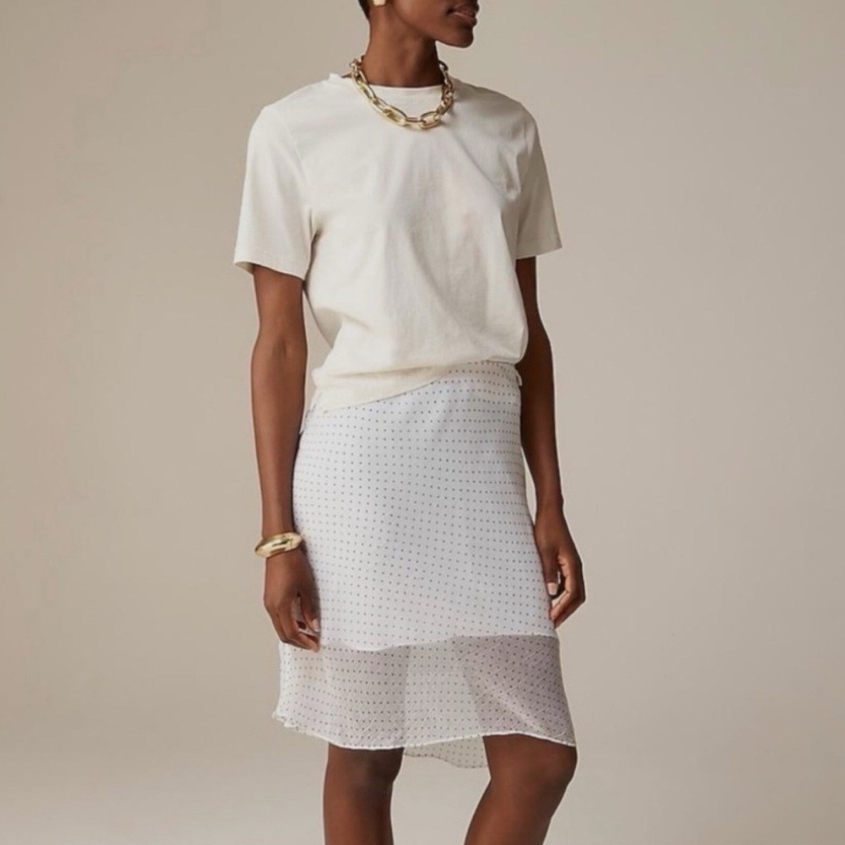 【関税&送料込】Off-White Cut-Out Skirt J Crew Collection Gwen Layered Slip Skirt Women's Large L