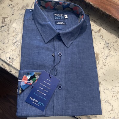 Primary Blues Men s Long Sleeve Collard Button Down Shirt  Slim Fit SM Low Cost