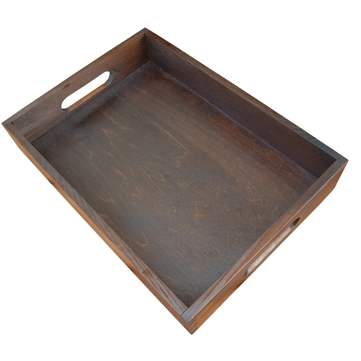 Wooden Serving Tray 35cm Long Painted in Dark Brown Color