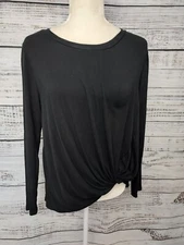Viamor T-Shirt Women's Medium Black Long Sleeve Solid Twist Tee