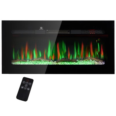 HOMCOM 40'' Electric Fireplace Recessed&Wall Mounted w/Remote Control,1500W