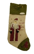 Dan Dee Primative Santa Claus Christmas Stocking The Heart Of Christmas Is Love