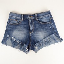 Sneak Peek Denim Jean Shorts Women's Small Blue Frayed Hem High Rise Distressed