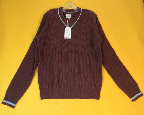Ben Sherman Varsity V-Neck Sweater Mens M Red Knitted Pullover Long Sleeve NWT