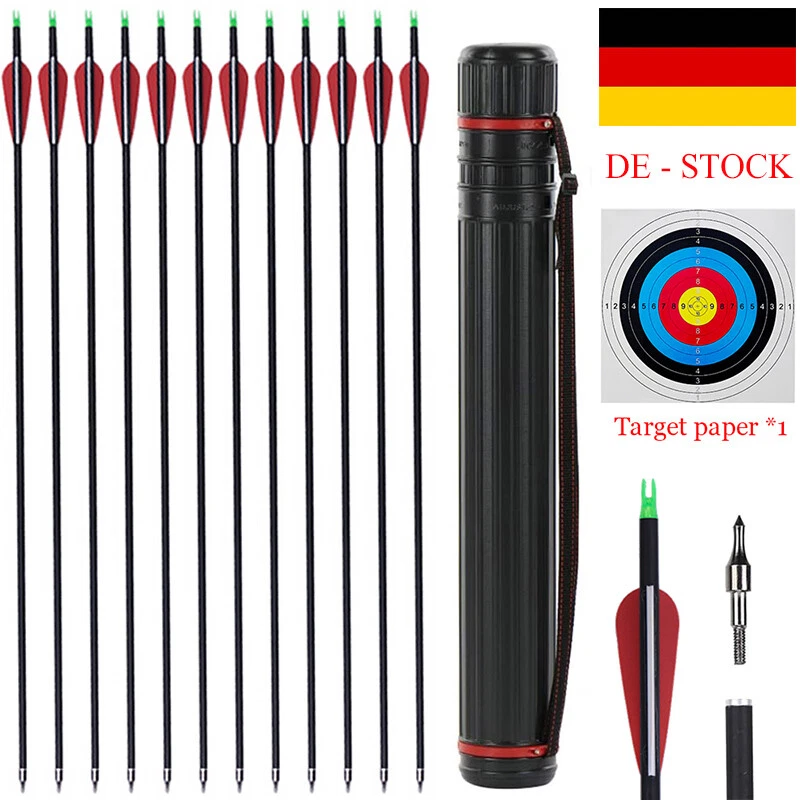 HUNTINGDOOR 12 Stk. Pfeile & Köcher Carbonpfeile Pfeilköcher Spine 550 für Recurvebogen