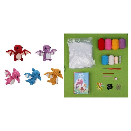 DIY Crochet Dragon Kits with Yarn, Crochet Hooks, Needle, Knitting Marker, Eyes - Picture 2 of 8