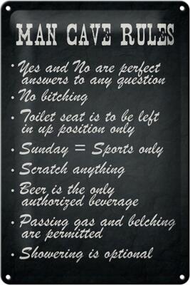 Blechschild Spruch 20x30 cm man cave rules Männer Regeln Deko Schild tin sign