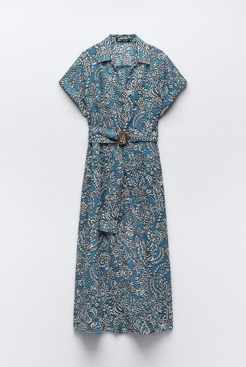 WASADO 正規品 PO sara ZARA NEW WOMAN SS24 BLACK/YELLOW FLORAL PRINT MIDI DRESS REF