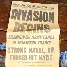 Daily News June 6 1944 "Invasion Begins" D-Day WWII Headline Eisenhower