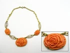 Antique Czech Enamel Faux Coral Necklace Costume Jewelry Art Deco - 01