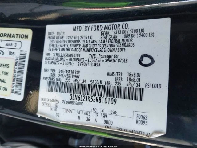 (LOCAL PICKUP ONLY) Passenger Right Fender Fits 13-16 MKZ 982459 Foto 3 de 4