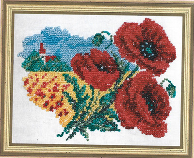 Herrschners Stamped Cross Stitch Kit - Poppies NIP flowers