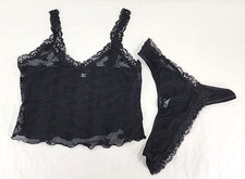 Vintage Fredricks of Hollywood 2-Piece Cami Tank  High Cut Panty Set L Black