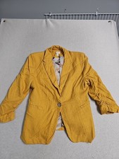 Jules Leopold Studio Mustard Linen Blazer Rouch Sleeves Lined Buttons S/P