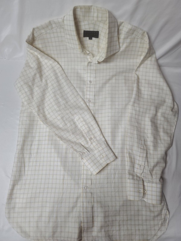 Robert Talbott 17 x 35 "XL" long sleeve dress shirt Made USA cream, blue yellow
