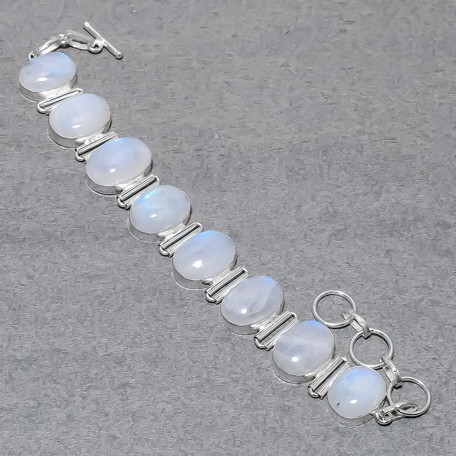 Regenbogen Mondstein Edelstein Armband ovale Form Geschenk verstellbare Kette... - Bild 2 von 4