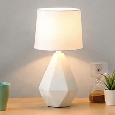 Modern Small Ceramic Table Lamp, White Irregular Geometric Bedside Table lamp...
