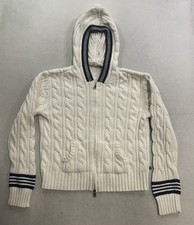 Vintage Polo Jeans Co Ralph Lauren Cable Knit Zip Up Hoodie Womens XL White Y2K