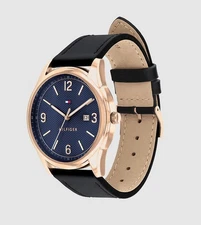 Tommy Hilfiger 1791815 Blue Rose Dial Black Leather Men’s Watch