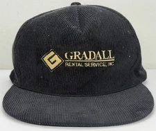 Vintage GRADALL Rental Service Corduroy Trucker SnapBack Hat Black Cotton OSFA