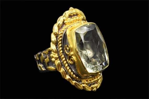 Anello ametista verde baguette argento sterling rodiato nero e gioielli... - Immagine 3 di 4