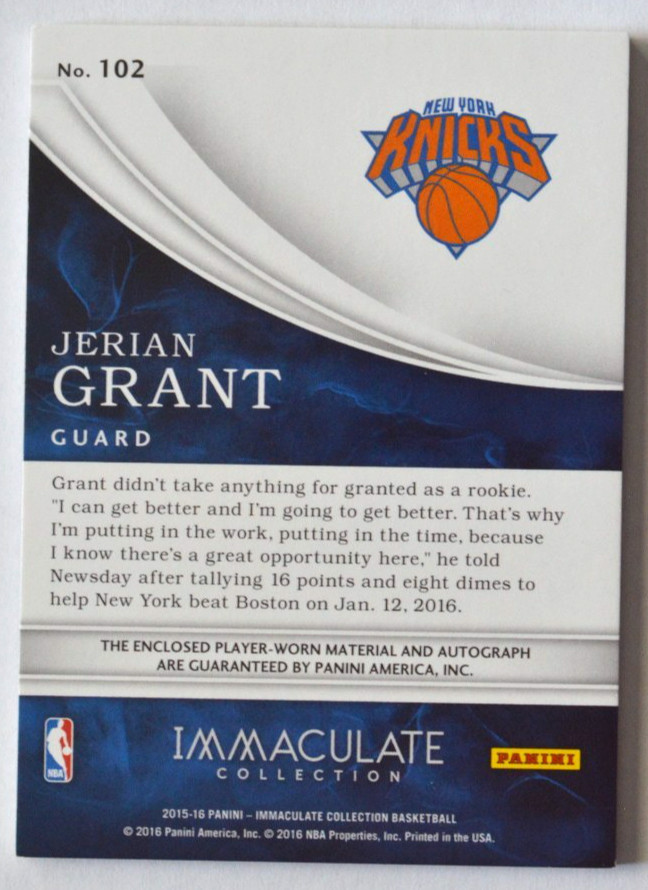 2015-16 Jerian Grant Immaculate SSP /13 Jersey Number Rookie Patch Auto #102 RPA view 2
