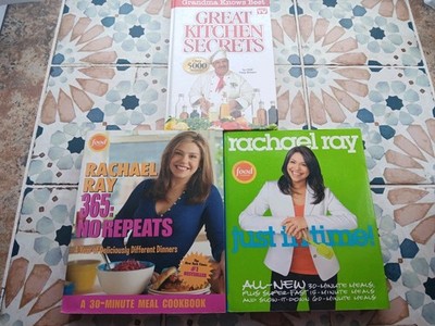 Lot Of 3 Cooking Books Rachel Ray Just In Time/No Repeats, Great Kitchen Secrets
