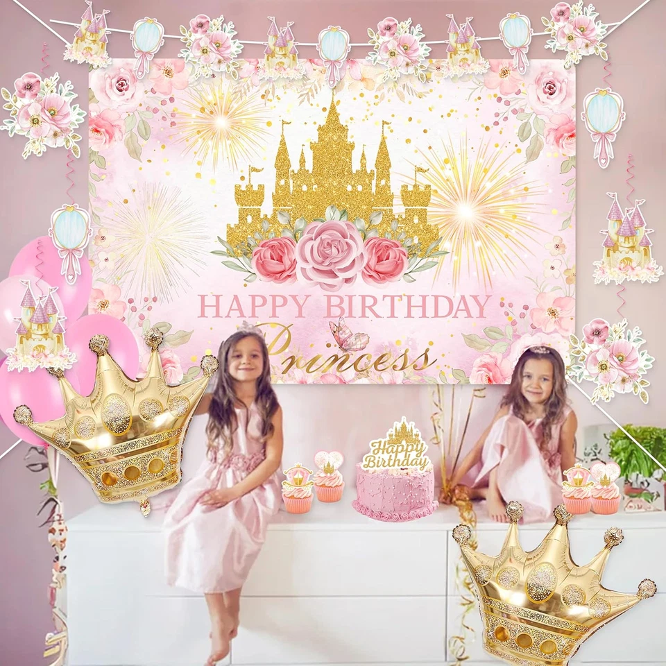 Decoraciones de Feliz Cumpleaños para Mujeres Hombres, Telón de Fondo de Cumpleaños, Globos Banner, Mesa Foto 4 de 4