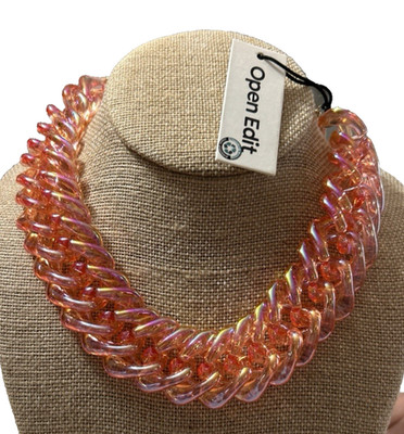 NWT Open Edit Peach Gold Plastic Necklace Shimmery 15-17''