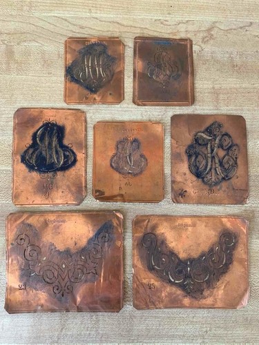 Lot of (7) Antique Ges Gesch Germany Monogram Embroidery Copper Stencils