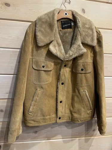 Vintage 70s JCPenney Suede Sherpa Jacket Mens 44 Reg Western Rancher Brown image 2