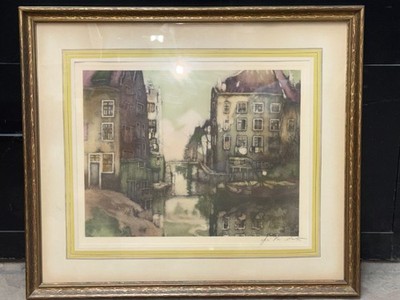 Vintage Art Lithograph After Van Santen Original Pencil Signature 21x18 Framed