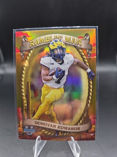 2023 Bowman University Chrome Donovan Edwards Ramblin' Man Gold /50 Michigan!!