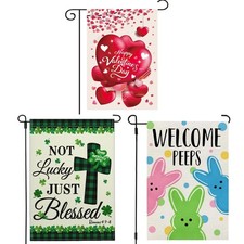 3 Pack Happy Valentines Day St Patricks Day Easter Garden Flags 12 x 18 inch ...