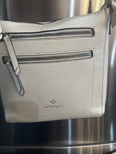 Nanette Lepore White Pebbled Vegan Leather Double Zip Crossbody Bag